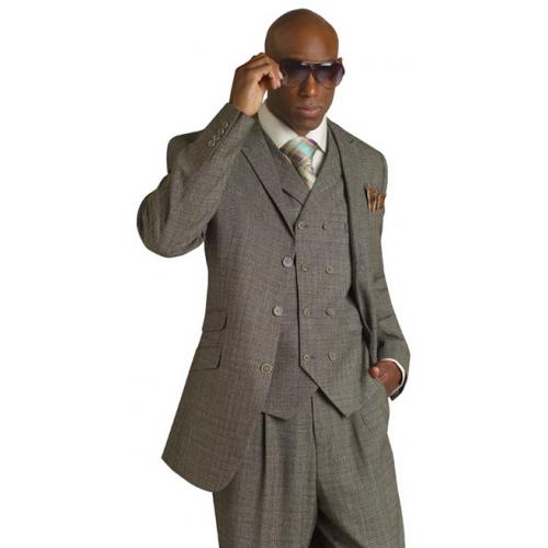 E. J. Samuel Olive Self-Design Super Wool Blend Suit K2